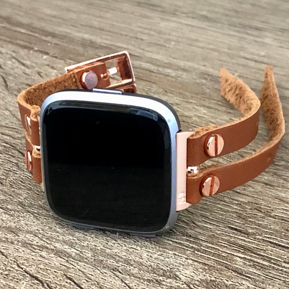 Fitbit Versa Light Brown Leather Double Strap Band main image 6